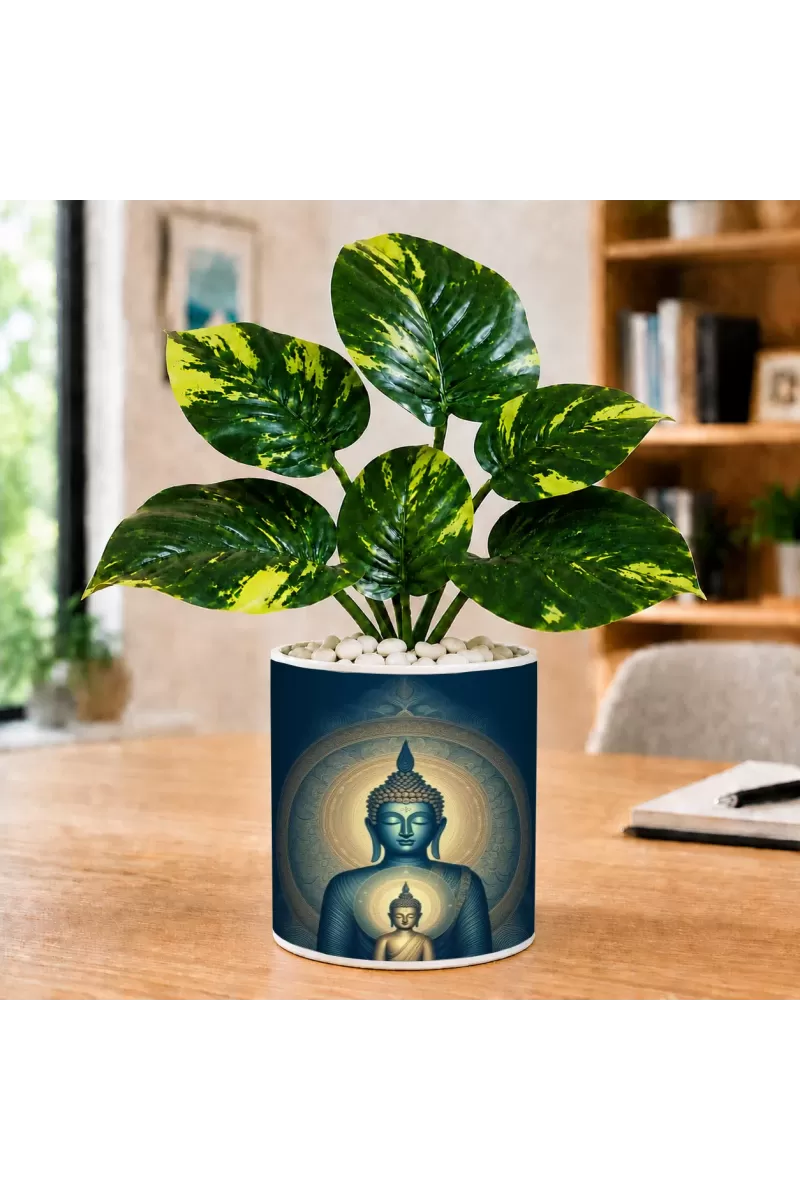 Artificial Tree Ceramic Photo Pot With White Stones 3x4 Inch (F165222)