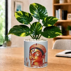 Artificial Tree Ceramic Photo Pot With White Stones 3x4 Inch (F165223)