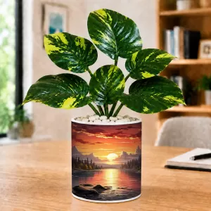 Artificial Tree Ceramic Photo Pot With White Stones 3x4 Inch (F165227)