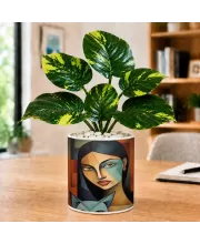 Artificial Tree Ceramic Photo Pot With White Stones 3x4 Inch (F165228)