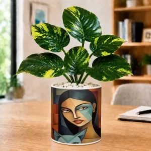 Artificial Tree Ceramic Photo Pot With White Stones 3x4 Inch (F165228)