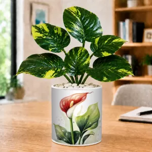 Artificial Tree Ceramic Photo Pot With White Stones 3x4 Inch (F165229)