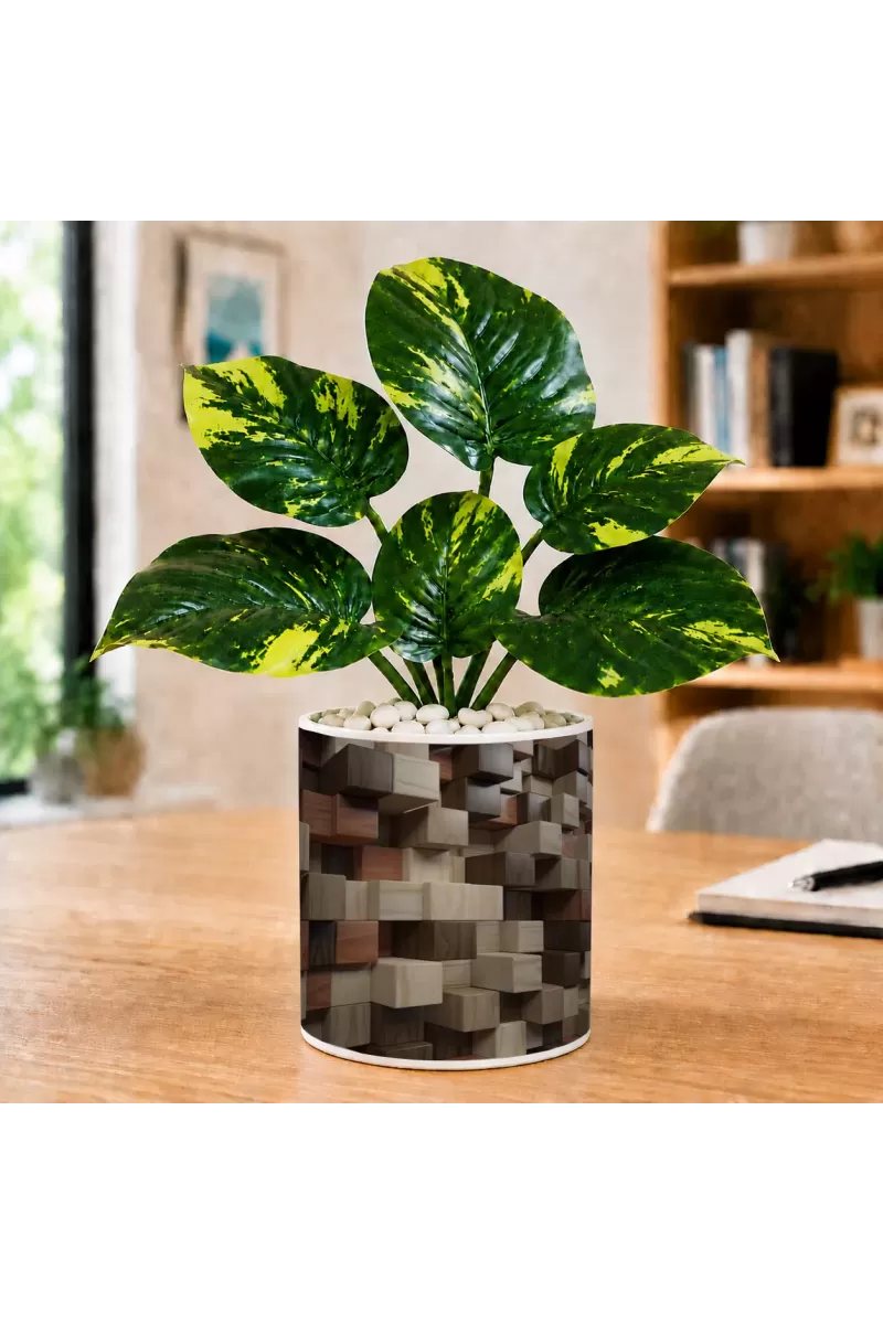 Artificial Tree Ceramic Photo Pot With White Stones 3x4 Inch (F165232)