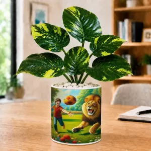 Artificial Tree Ceramic Photo Pot With White Stones 3x4 Inch (F165233)