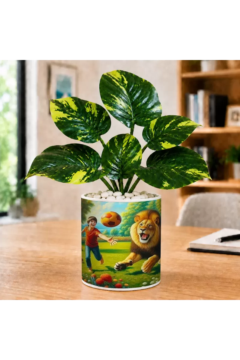 Artificial Tree Ceramic Photo Pot With White Stones 3x4 Inch (F165233)