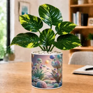 Artificial Tree Ceramic Photo Pot With White Stones 3x4 Inch (F165234)