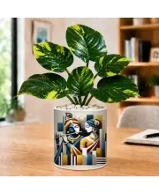 Artificial Tree Ceramic Photo Pot With White Stones 3x4 Inch (F165235)