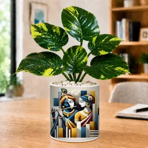 Artificial Tree Ceramic Photo Pot With White Stones 3x4 Inch (F165235)