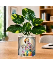 Artificial Tree Ceramic Photo Pot With White Stones 3x4 Inch (F165236)