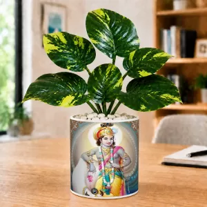 Artificial Tree Ceramic Photo Pot With White Stones 3x4 Inch (F165236)