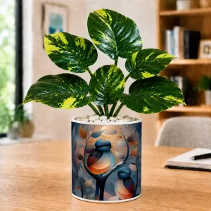 Artificial Tree Ceramic Photo Pot With White Stones 3x4 Inch (F165237)
