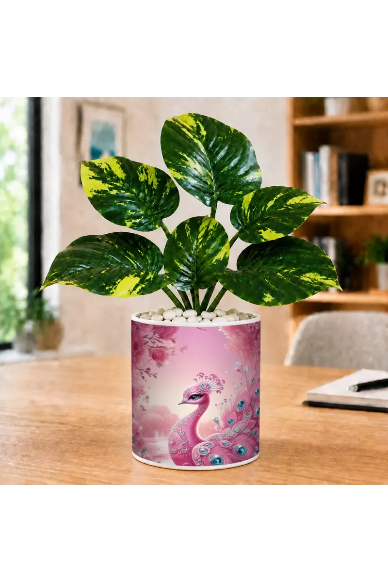 Artificial Tree Ceramic Photo Pot With White Stones 3x4 Inch (F165238)
