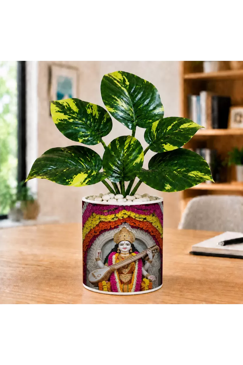 Artificial Tree Ceramic Photo Pot With White Stones 3x4 Inch (F165239)