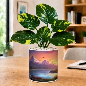 Artificial Tree Ceramic Photo Pot With White Stones 3x4 Inch (F165242)
