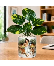 Artificial Tree Ceramic Photo Pot With White Stones 3x4 Inch (F165244)