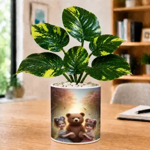Artificial Tree Ceramic Photo Pot With White Stones 3x4 Inch (F165249)