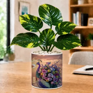 Artificial Tree Ceramic Photo Pot With White Stones 3x4 Inch (F165250)