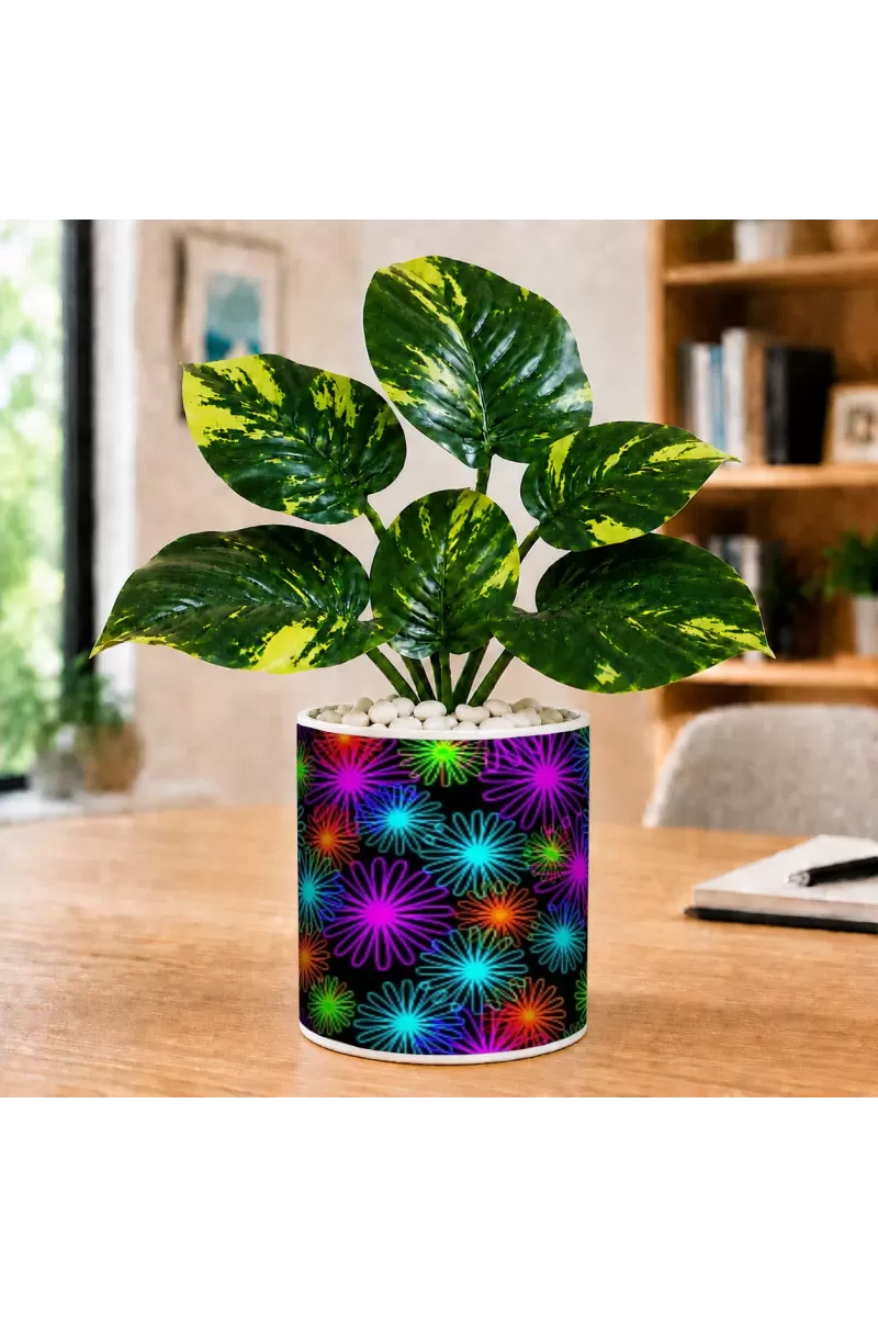 Artificial Tree Ceramic Photo Pot With White Stones 3x4 Inch (F165252)