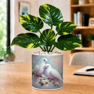 Artificial Tree Ceramic Photo Pot With White Stones 3x4 Inch (F165255)
