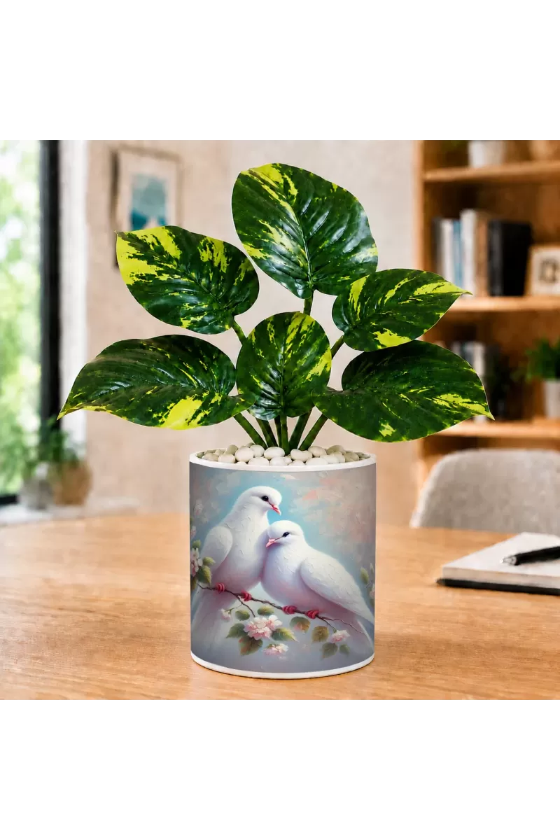 Artificial Tree Ceramic Photo Pot With White Stones 3x4 Inch (F165255)