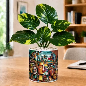 Artificial Tree Ceramic Photo Pot With White Stones 3x4 Inch (F165256)