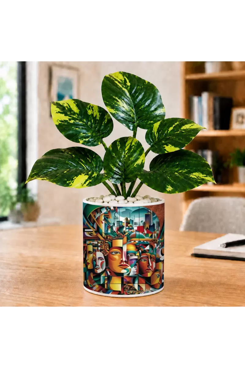 Artificial Tree Ceramic Photo Pot With White Stones 3x4 Inch (F165256)
