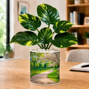 Artificial Tree Ceramic Photo Pot With White Stones 3x4 Inch (F165257)