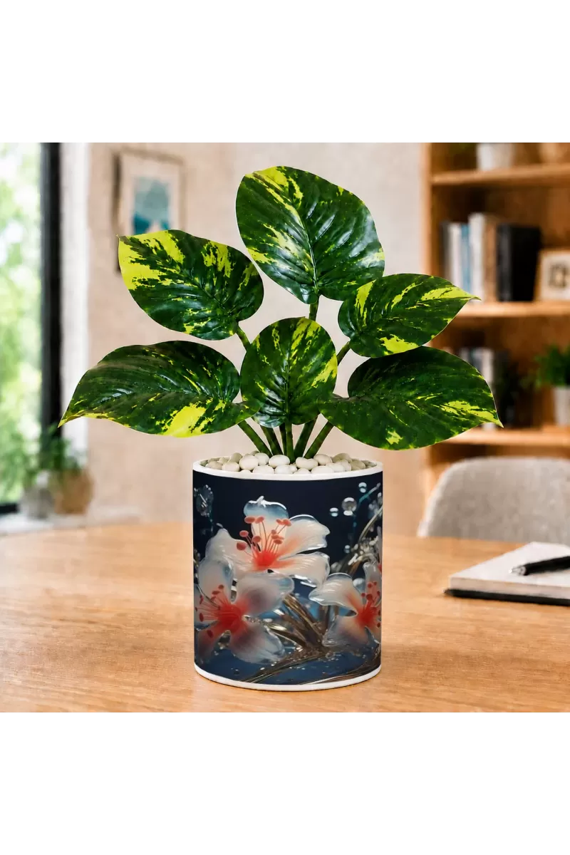 Artificial Tree Ceramic Photo Pot With White Stones 3x4 Inch (F165259)
