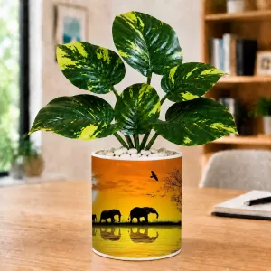 Artificial Tree Ceramic Photo Pot With White Stones 3x4 Inch (F165261)