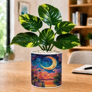 Artificial Tree Ceramic Photo Pot With White Stones 3x4 Inch (F165262)