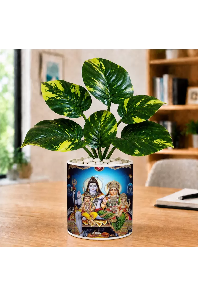 Artificial Tree Ceramic Photo Pot With White Stones 3x4 Inch (F165265)