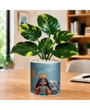 Artificial Tree Ceramic Photo Pot With White Stones 3x4 Inch (F165266)