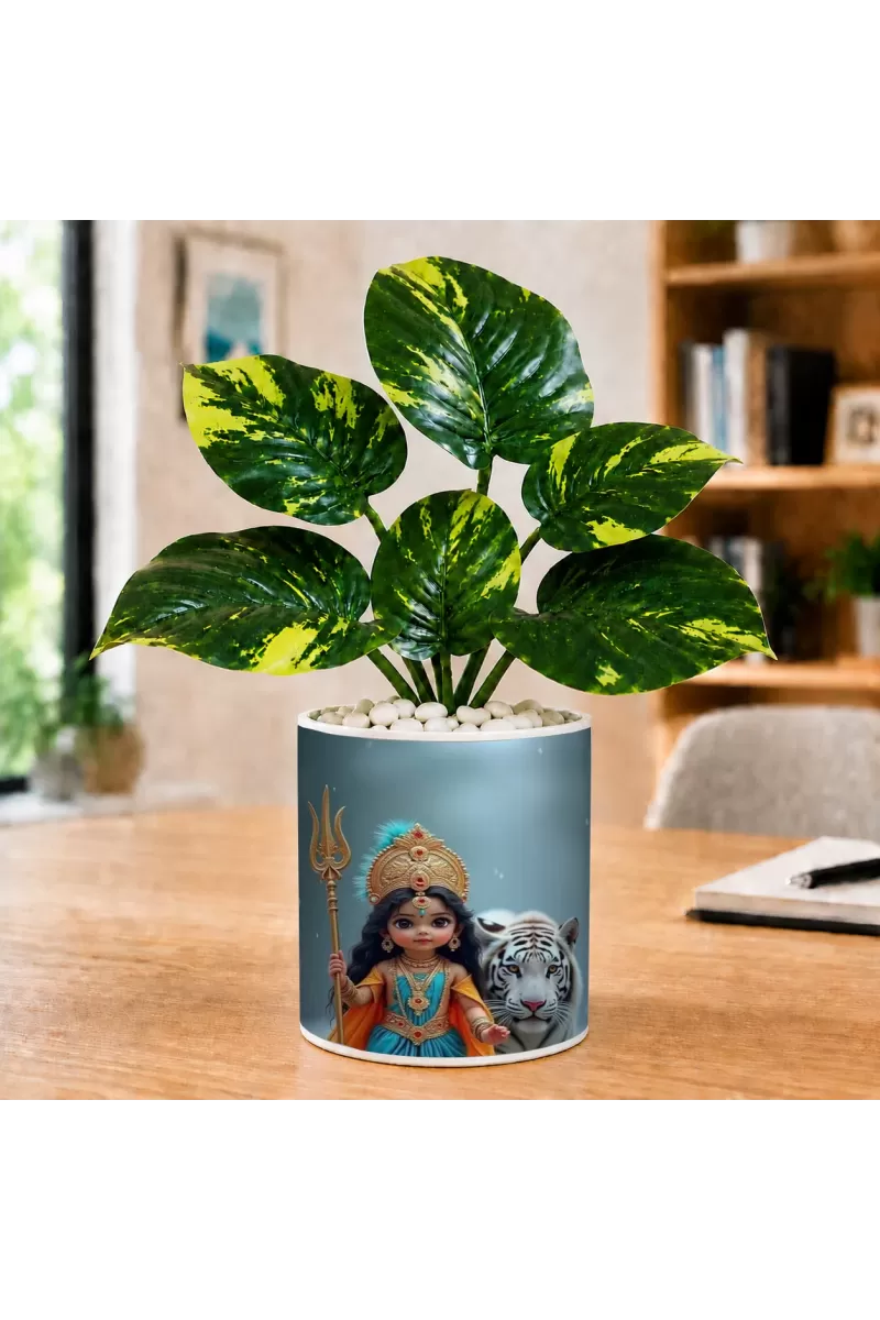 Artificial Tree Ceramic Photo Pot With White Stones 3x4 Inch (F165266)