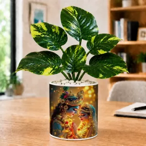 Artificial Tree Ceramic Photo Pot With White Stones 3x4 Inch (F165267)