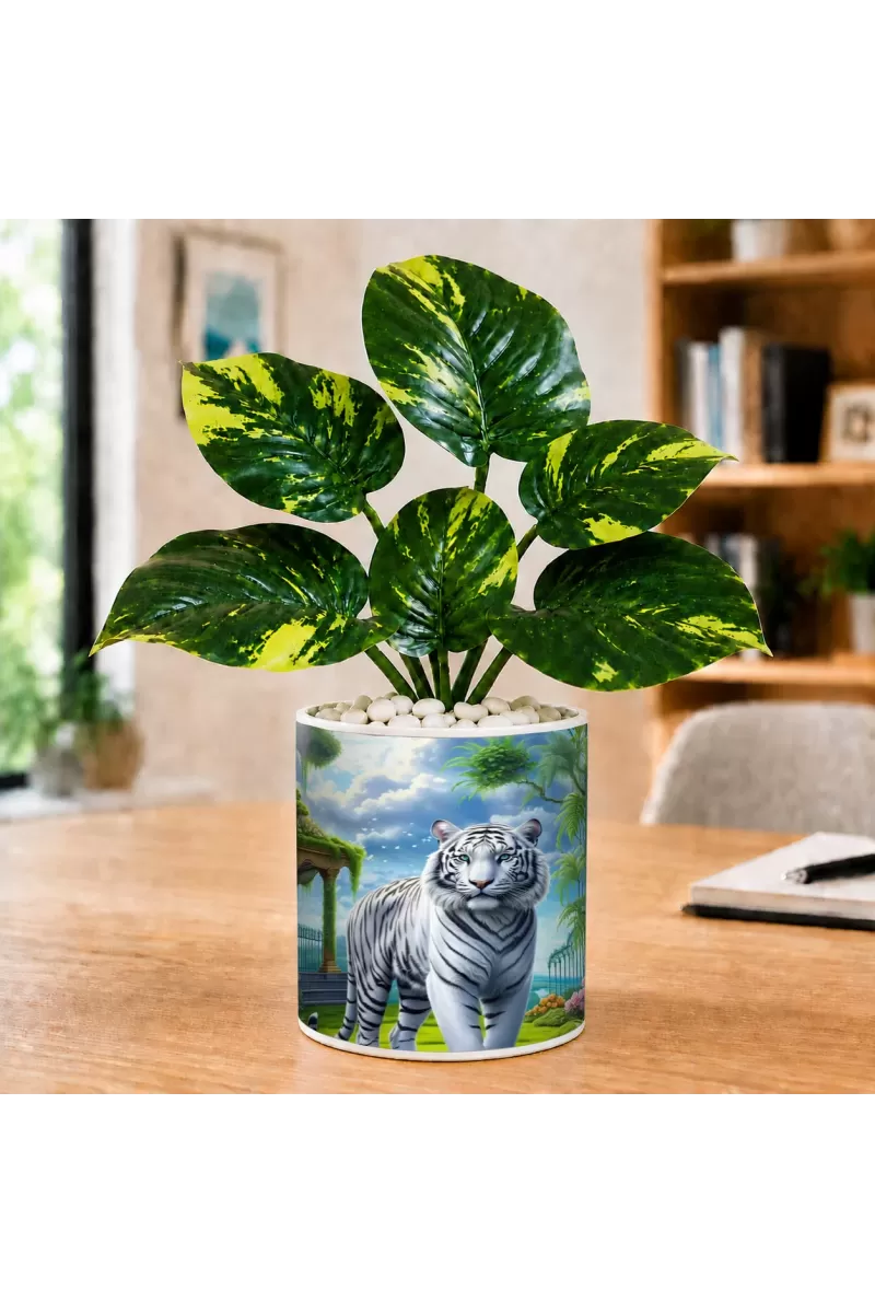 Artificial Tree Ceramic Photo Pot With White Stones 3x4 Inch (F165268)