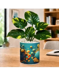 Artificial Tree Ceramic Photo Pot With White Stones 3x4 Inch (F165275)