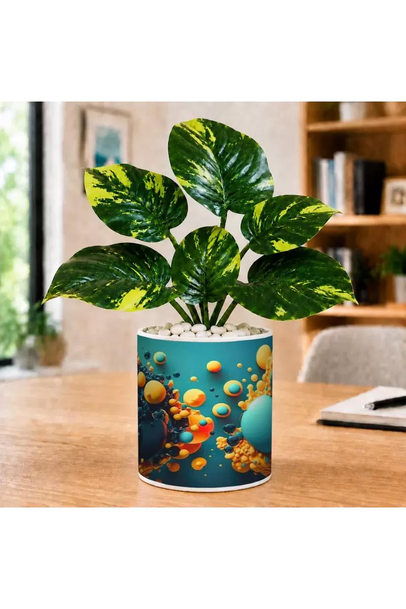 Artificial Tree Ceramic Photo Pot With White Stones 3x4 Inch (F165275)