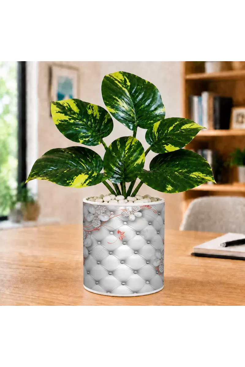 Artificial Tree Ceramic Photo Pot With White Stones 3x4 Inch (F165278)