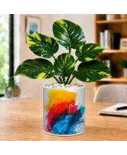 Artificial Tree Ceramic Photo Pot With White Stones 3x4 Inch (F165280)