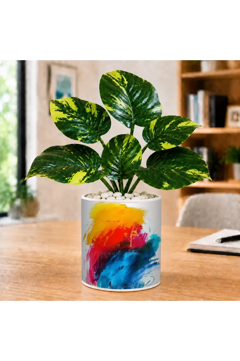 Artificial Tree Ceramic Photo Pot With White Stones 3x4 Inch (F165280)