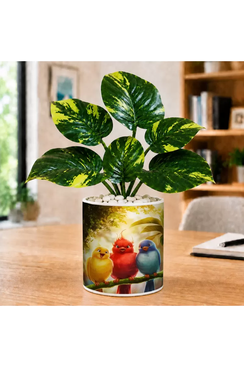 Artificial Tree Ceramic Photo Pot With White Stones 3x4 Inch (F165281)