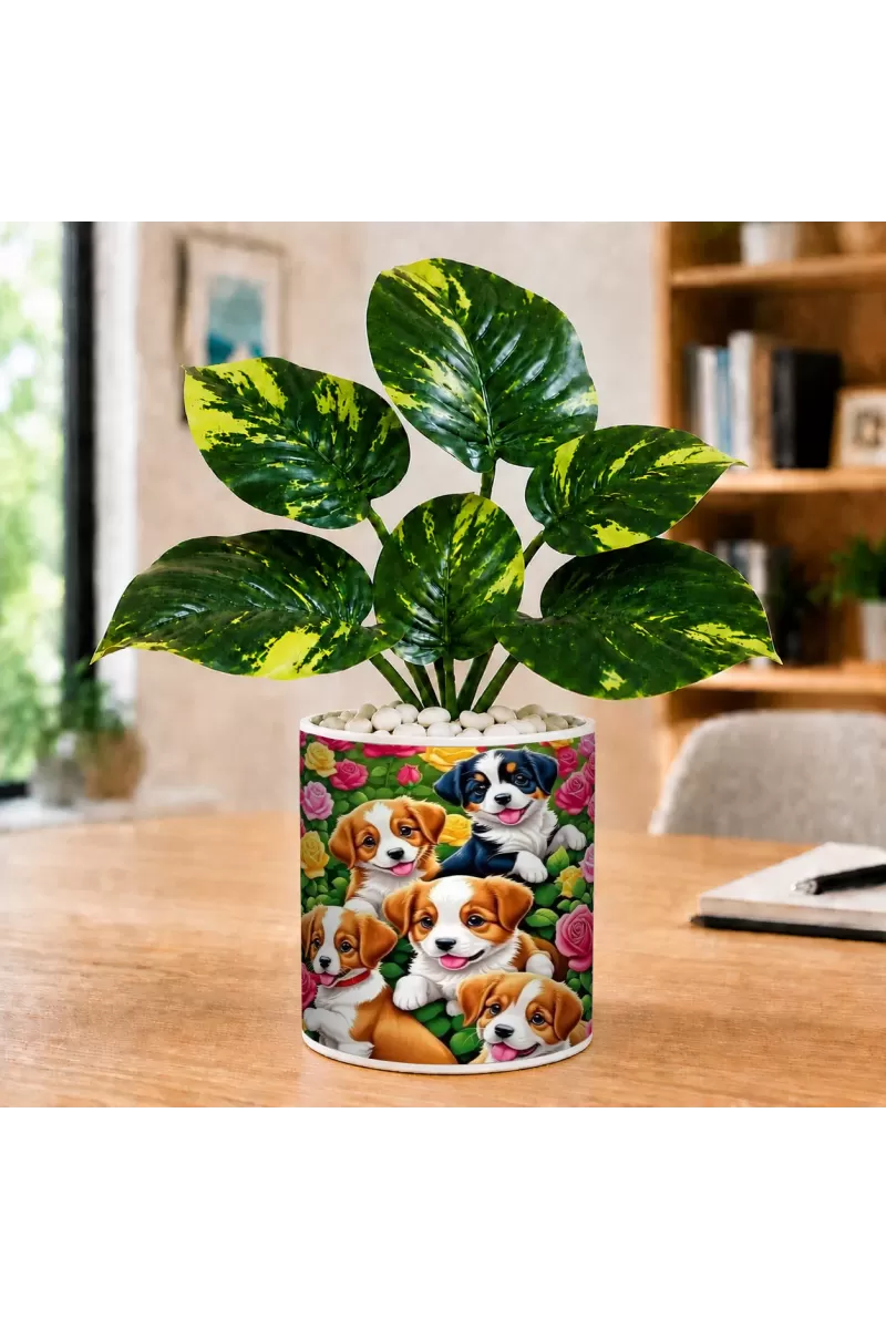 Artificial Tree Ceramic Photo Pot With White Stones 3x4 Inch (F165282)