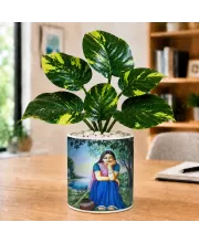 Artificial Tree Ceramic Photo Pot With White Stones 3x4 Inch (F165283)