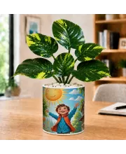 Artificial Tree Ceramic Photo Pot With White Stones 3x4 Inch (F165284)
