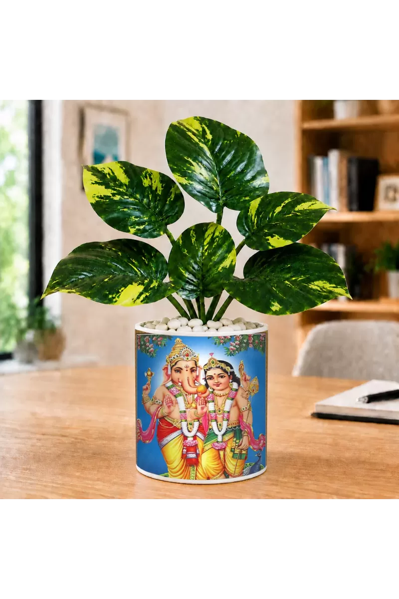 Artificial Tree Ceramic Photo Pot With White Stones 3x4 Inch (F165286)