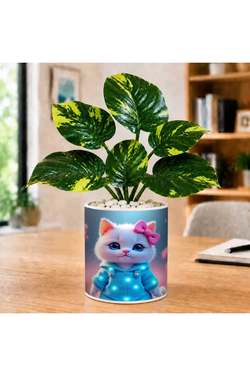 Artificial Tree Ceramic Photo Pot With White Stones 3x4 Inch (F165287)