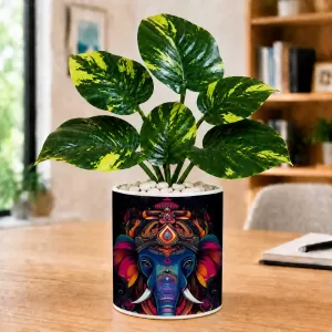Artificial Tree Ceramic Photo Pot With White Stones 3x4 Inch (F165290)
