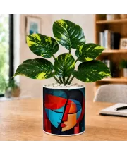 Artificial Tree Ceramic Photo Pot With White Stones 3x4 Inch (F165297)