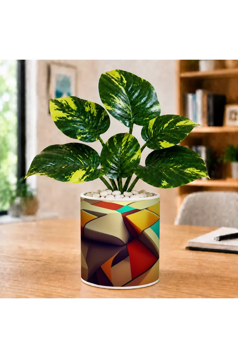 Artificial Tree Ceramic Photo Pot With White Stones 3x4 Inch (F165300)