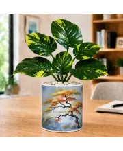 Artificial Tree Ceramic Photo Pot With White Stones 3x4 Inch (F165305)